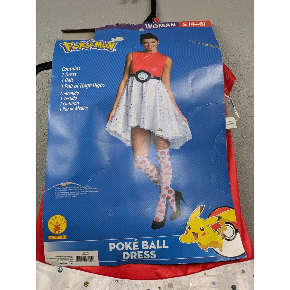 Pokemon Poke Ball Dress 4 Piece Costume Set Red White Women Small 4-6 Rubies - Picture 3 of 9